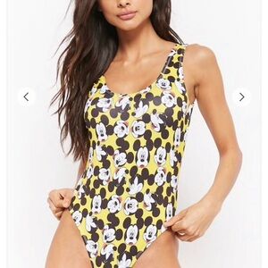 Forever 21 Yellow and Black Mickey Mouse One Piece Swimsuit